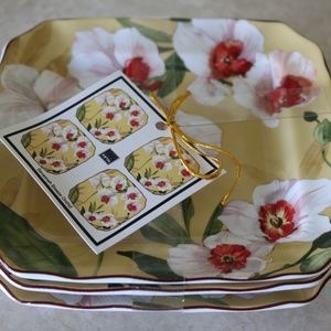 222 FIFTH SAVANNAH BREEZE ORCHID SQUARE APPETIZER PLATES SET OF 3